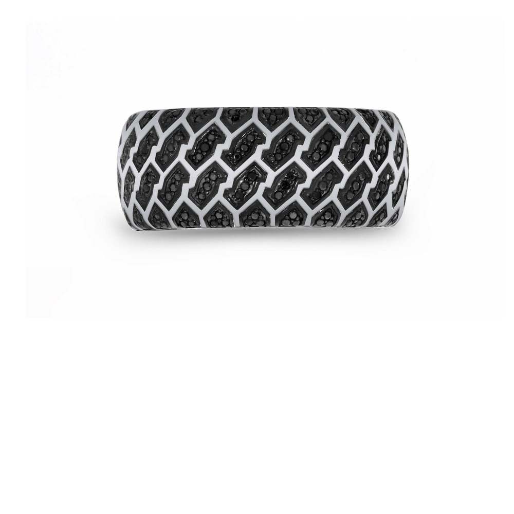 Black Rhodium Plated Sterling Silver Tire Tread Black Diamond Band Ring